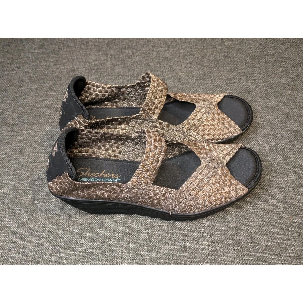 Skechers Womens Slip On Beverly Cross Twill Wedge Sandals Shoes Memory Foam Sz 9